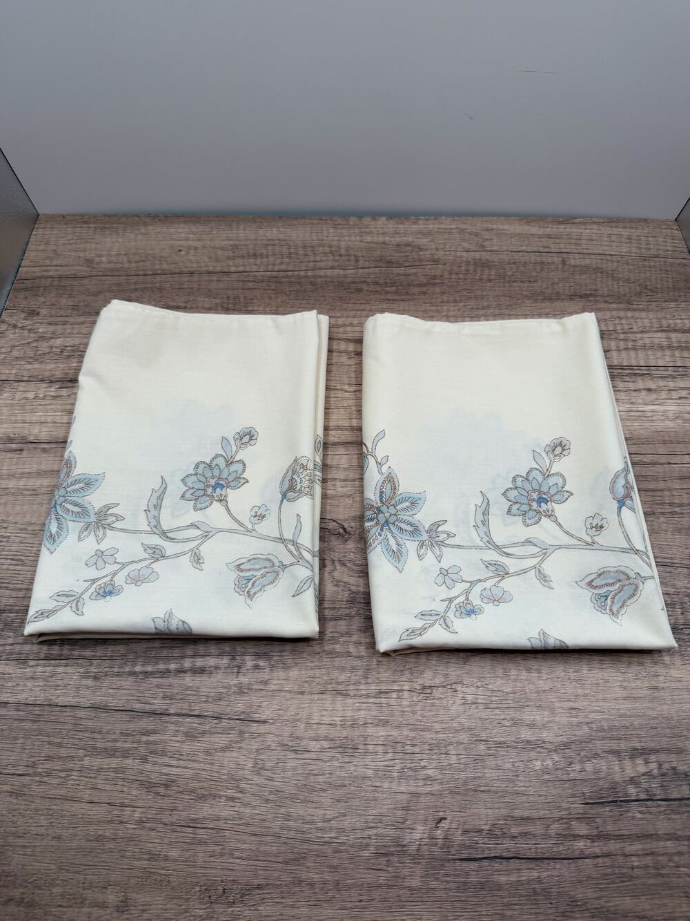 Vintage Floral Standard Pillowcases -Pair Blue/Beige Botanical Kodel-Poly Cotton